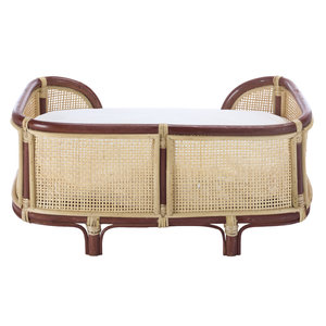 Vintage Cane Mesh Rattan <b>Dog</b> <b>Bed</b> Dark <b>Wood</b> Trim Oval Wicker Pet Couch Sofa Frame With Cushion Wholesale Luxury Pet Furniture - Product Image 6