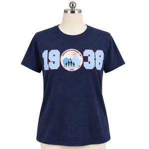 เสื้อยืดผู้หญิงสีน้ำเงินกรมท่า ลายกราฟิก ปี 1938 แขนสั้น คอกลม ลำลอง พิมพ์ลาย ผ้าฝ้ายนุ่ม ใส่ได้ทุกวัน แฟชั่นฤดูร้อน - Product Image 1