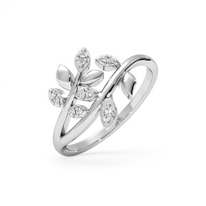 Anillo de Compromiso Romántico con Forma de Planta y Diamantes en Plata de Ley 925 para Mujer, Engaste Pavé, Corte Brillante Redondo - Product Image 3
