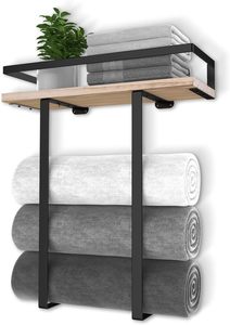 Towel Racks for Bathroom <b>Wall</b> Mounted Metal Towels Holder with Wooden Shelf Folding Large Towels Bathroom Accessories Available - Product Image 2