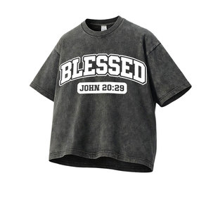 เสื้อยืดโอเวอร์ไซส์สีดำคุณภาพสูงสำหรับผู้ชาย ผ้าฝ้ายฟอกกรด พิมพ์ลายตามสั่ง สไตล์สตรีทแวร์ลำลอง แฟชั่นฤดูร้อน เสื้อยืดลายกราฟิก - Product Image 1