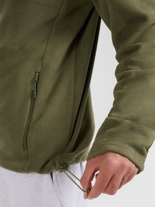 Chaqueta de forro polar verde oliva para hombre, con cremallera completa, cuello alto, informal, cortavientos, 100% algodón, con bolsillo con solapa en el pecho. - Product Image 3
