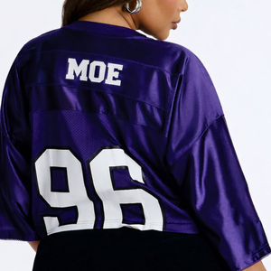 Maillot de football américain surdimensionné pour femme, coupe ample et courte en maille, col en V, impression personnalisée, faible MOQ, marque privée OEM pour les États-Unis - Product Image 4