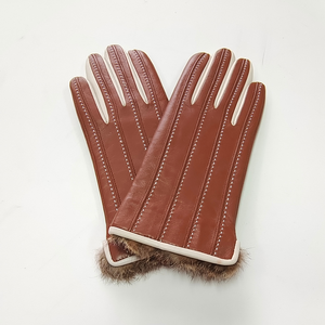 HARAZ INTERNATIONAL ถุงมือหนังแกะแท้แบบสัมผัสหน้าจอสำหรับกิจกรรมกลางแจ้งพร้อมซับในผ้าแคชเมียร์และข้อมือขนกระต่ายแท้ - Product Image 6