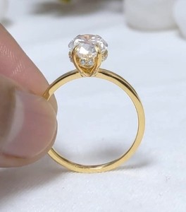Fine Jewelry Luxury Yellow Gold Plated 1CT Oval Cut Cubic Zirconia Engagement <b>Solitaire</b> Wedding <b>Ring</b> - Product Image 3