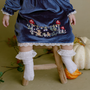 Velours Jardin Princesse Vintage Collection Coton Robe pour Bébé Filles Hiver O-cou Broderie à la main Dentelle Genou Longueur ODM-Lucy - Product Image 3