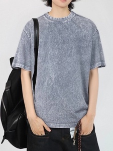 เสื้อยืดวินเทจลายฟอกสีขายส่งสำหรับผู้ชาย ผ้าฝ้าย 100% สวมใส่สบาย เสื้อยืดวินเทจลายฟอกสีแบบเรียบ ทรงโอเวอร์ไซส์ คอกลม แขนสั้น - Product Image 2