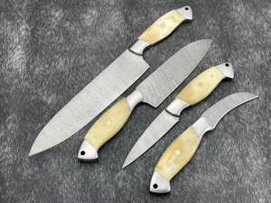 Juego de cuchillos de cocina japoneses de acero de Damasco hechos a mano Clásicos al por mayor, 4 piezas, cuchillo de Chef con mango de hueso de camello, juego de cuatro piezas - Product Image 4