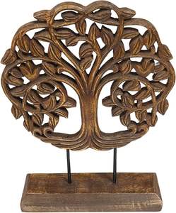 Sculpture en bois artisanale de cœurs bruns, cadeau de décoration intérieure pour partager l'amour, statue abstraite moderne en bois - Product Image 2