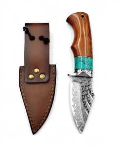 Couteau utilitaire en acier Damas forgé à la main sur mesure avec manche en bois dur et pierre turquoise, disponible en version OEM, qualité DIY - Product Image 6