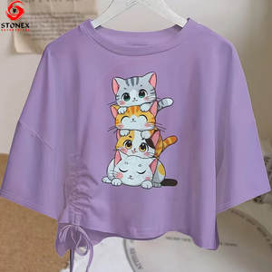 Camiseta Corta de Manga Corta para Mujer, Personalizada, Ecológica, Transpirable, con Logotipo Personalizado, Cuello Redondo, Alta Calidad - Product Image 3