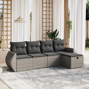 Conjunto de Muebles de Jardín de Mimbre Sintético Gris Modular Grande con Estructura de Acero - Product Image 1