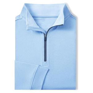 เสื้อยืดแขนยาวผ้าโพลีเอสเตอร์สำหรับผู้ชาย สีฟ้า สไตล์แฟชั่น ระบายอากาศได้ดี แขนยาวแบบแร็กแลน ซิป 3/4 - Product Image 4