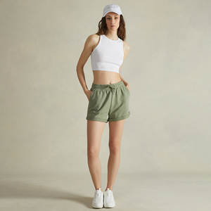 Shorts de Felpa Francesa 100% Algodón Color Verde Salvia para Mujer, Ropa Casual de Calle de Primera Calidad, Shorts Cómodos y Suaves con Logotipo Personalizado - Product Image 3
