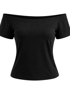 Camiseta Negra de Mujer con Hombros Descubiertos, Manga Corta, Corte Ajustado, Estilo Casual de Verano, Moda Urbana, Fabricante OEM Personalizado - Product Image 4