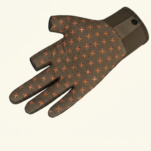 Gants de pêche en néoprène isolés antidérapants avec fermeture auto-agrippante unisexe toutes saisons marron avec motif en X orange - Product Image 4