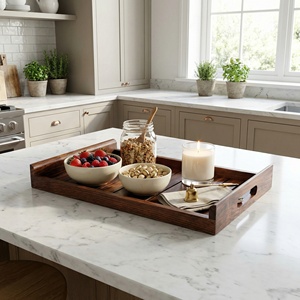 Vesta Homes Organisateur de plateau de service en bois de teck rectangulaire fait à la main pour la maison Cuisine Restaurant Table à manger Utilisation de bureau - Product Image 3