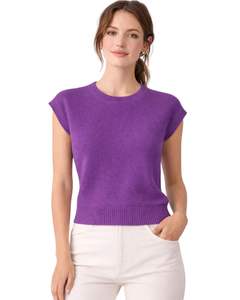Suéter de Punto Personalizado para Mujer, Color Morado, Sin Mangas, Suave y Ligero, Cuello Redondo, Chaleco Casual de Verano, Elegante y Moderno - Product Image 1