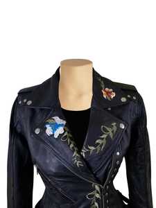 Manufacturer Wholesale Ladies Hand Embroidered <b>White</b> Leather <b>Jacket</b> Luxury Studded Sheepskin Motorcycle <b>Jacket</b> Custom Logo - Product Image 5
