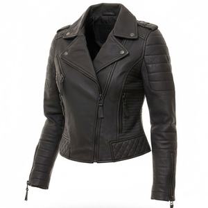 Chaqueta de cuero para mujer, pieza de moda refinada, ideal para un estilo formal, casual y para motociclistas. - Product Image 1