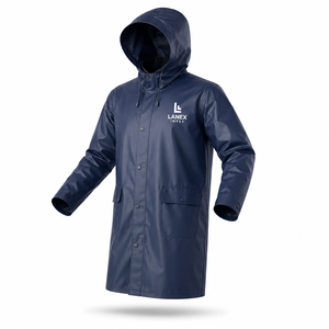 Custom Waterproof Hooded <b>Rain</b> Coat for Men PVC Coated Polyester Long <b>Rain</b> <b>Jacket</b> Windproof Outdoor Work Rainwear OEM ODM Service - Product Image 1