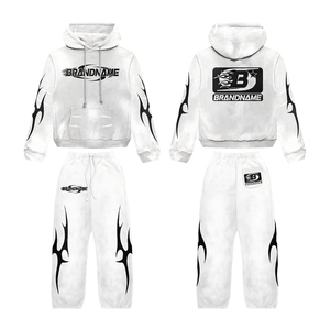 Ensemble de survêtement personnalisé délavé à l'acide 2025 pour homme – Ensemble de jogging noir respirant avec sweat à capuche imprimé et pantalon de jogging, logo de marque - Product Image 3