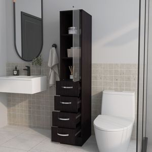 Mueble de Baño Pion Wengue con Puerta de Vidrio y Cajones, Elegantes Estantes para Baño - Product Image 3