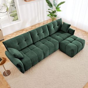 Set Divano a Tre Posti in Legno Massello con Pouf e Cuscini in Ciniglia Testurizzata ad Alta Resilienza per Soggiorno - Product Image 2