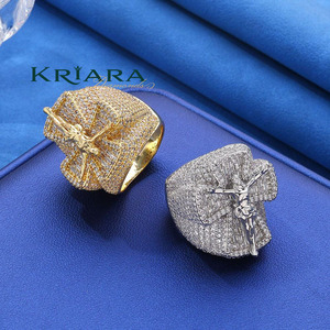 925 <b>Silver</b> 22K Gold Plated Moissanite Cocktail <b>Ring</b> <b>Cross</b> Pave Setting Religious Men's Jewelry - Product Image 5