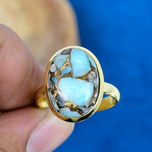Handmade Amazonite Copper Gemstone Oval Shape <b>Ring</b> 18k <b>Gold</b> Micron Over 925 Sterling Silver - Product Image 2