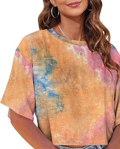 Camisetas Crop Top Tie Dye con Diseño Moderno, Estampado Tie Dye, Estilo Holgado, Tallas Grandes, Ropa Deportiva, Ropa de Verano, Ropa de Yoga con Efecto Ácido - Product Image 3