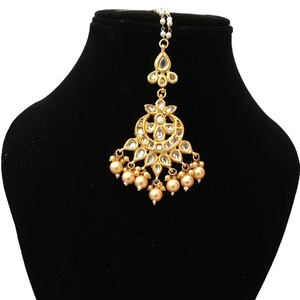 Indian Classic Custom Design Maangtikka Headpiece Jewelry Beads Floral Kundan Stone <b>Studded</b> artificial Beads Girls Ethnic Tikka - Product Image 2