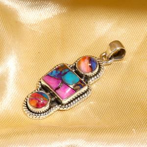 Natural Pink Oyster Turquoise Pendant Handmade 925 Sterling Silver Statement Square Shape Boho Jewelry <b>Gift</b> <b>Her</b> Christmas <b>Gift</b> - Product Image 3