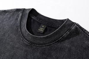 2024 nouveau Design hommes 100% coton surdimensionné T-Shirt poids lourd effet de lavage à l'acide technique de tissage Fitness rue tricoté - Product Image 3