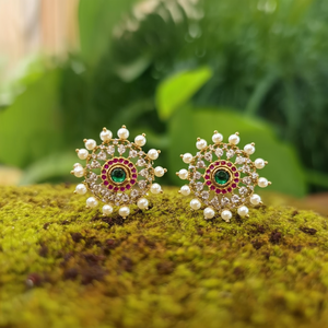 Geometric Pearl and Zircon Stud Earrings-Classic Trendy Hiphop Style - Product Image 3