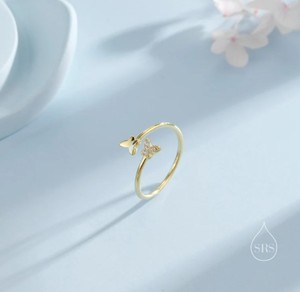 แหวนเปิดรูปผีเสื้อคู่ แหวนเงินสเตอร์ลิง แหวนผีเสื้อปรับขนาดได้ แหวนเปิดรูปผีเสื้อประดับเพชร CZ - Product Image 4