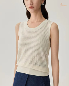 Chaleco Casual de Verano para Mujer, Tejido a Mano, de Algodón, sin Mangas, Cuello Redondo, Color Sólido, de Secado Rápido - Product Image 1