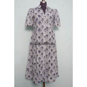 Robe midi indienne faite à la main 100 % coton, col en V, imprimé floral numérique, manches courtes, taille naturelle, coupe ample, décontractée, nettoyage à sec - Product Image 3
