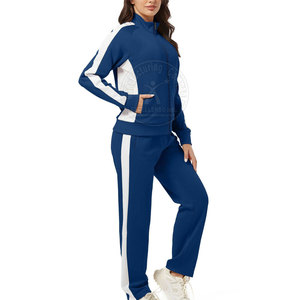 Ensemble de survêtement léger d'hiver pour femme, pantalon à taille élastique, vêtements de sport personnalisés, veste à manches longues et pantalon 100 % coton - Product Image 5