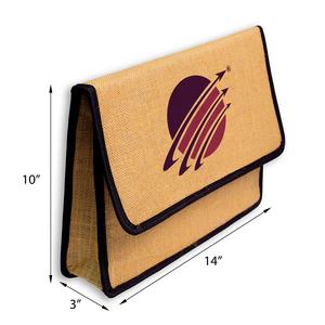 Pochette de documents en jute naturelle écologique avec logo personnalisé, dossier de conférence, pochette zippée, soufflet large, étui de bureau durable - Product Image 2