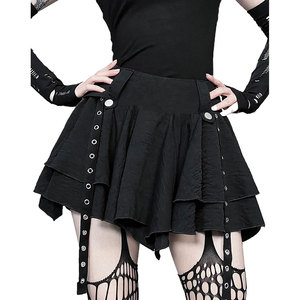 New Arrival Gothic Punk Black A-Line <b>Mini</b> Skirt with Eyelet Belt Straps Asymmetrical Irregular Hem Skirt for Women's - Product Image 2