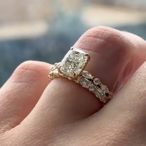 Trendy Design 5.0 Carat 925 Moissanite Cushion Cut 4 Prong <b>Set</b> Gold Plated Engagement <b>Ring</b> <b>Sterling</b> <b>Silver</b> Wedding Band Women's. - Product Image 4
