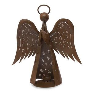 Support de bougie en fer avec ailes, décoration de Noël artisanale en métal pour la maison - Product Image 1