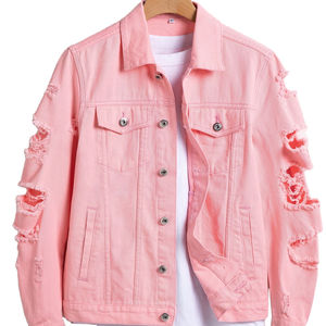 Chaqueta Vaquera de Diseño Nuevo para Hombre, Estilo Vintage con Mangas Deshilachadas y Rasgadas, Cuello Camisero, Corte Regular, Prenda Exterior de Algodón para Primavera, Elegante - Product Image 1