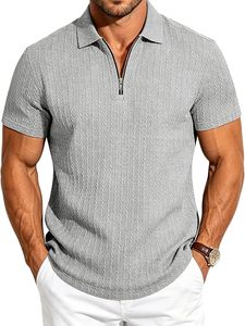 Chemises polo à col zippé pour hommes, décontractées, en maille texturée, à manches courtes, pour l'été, la plage, les vacances, extensibles, pour le golf - Product Image 3