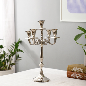 Candélabre de luxe en aluminium à 5 bras, style vintage européen, doré, en métal, pour centre de table, mariage, banquet, Noël - Product Image 4