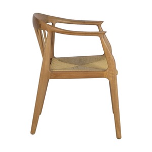 Handcrafted Solid Teak Wood Dining Chair Ergonomic Spindle Back Design Waterproof Upholstered Natural Rattan <b>Rope</b> Modern - Product Image 6