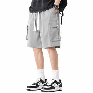 Shorts cargo pour hommes en polyester avec cordon de serrage à la taille, décontractés, multi-poches, séchage rapide - Product Image 2