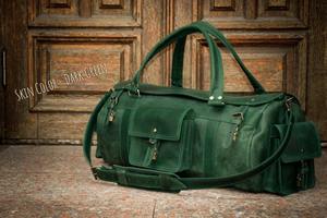 Bolsa de Viaje de Cuero Genuino, Estilo Retro, para Fin de Semana, para Hombre y Mujer, Gran Capacidad, Portátil, Ligera, Equipaje de Cabina - Product Image 3