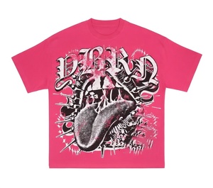 T-shirt unisexe rose vif surdimensionné personnalisé, motif punk rock, style métal vieilli, imprimé lèvres, streetwear Y2K, fabricant - Product Image 1